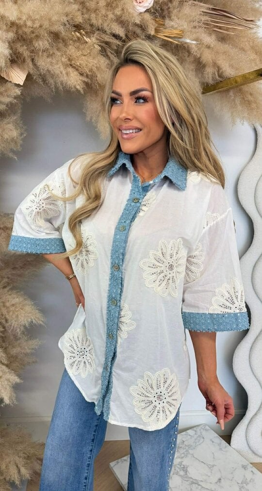 CAMILIA FLOWER DENIM BLOUSE OFFWHITE
