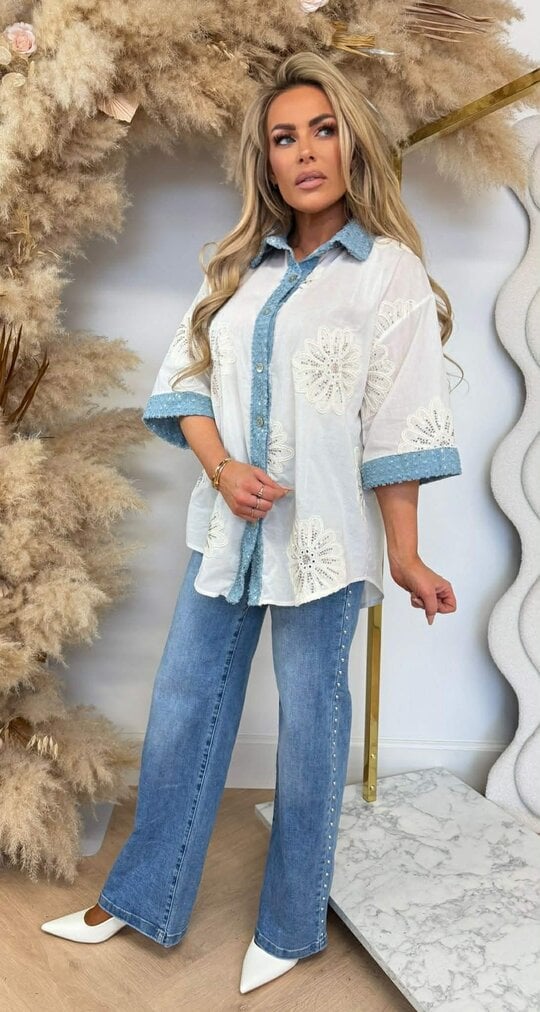 CAMILIA FLOWER DENIM BLOUSE OFFWHITE