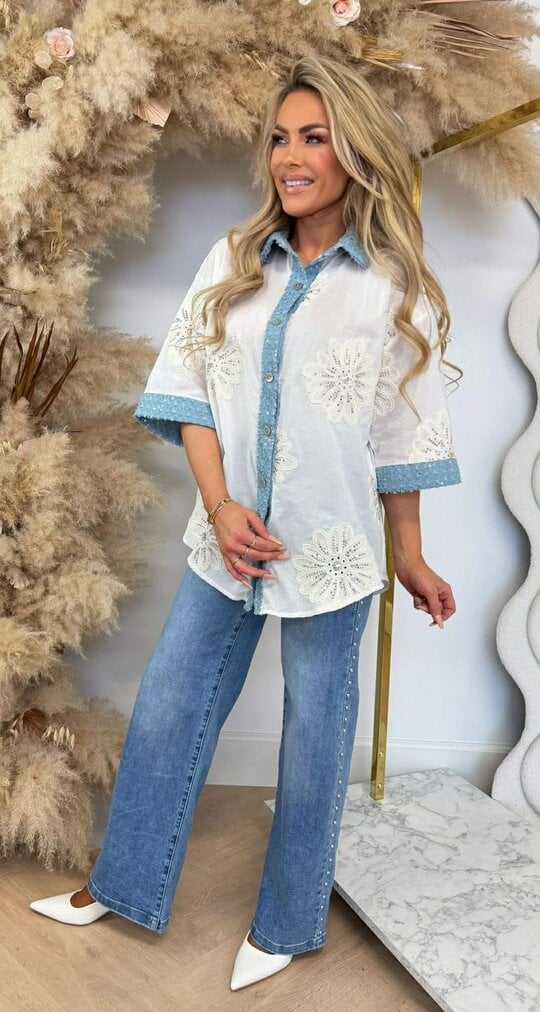 CAMILIA FLOWER DENIM BLOUSE OFFWHITE