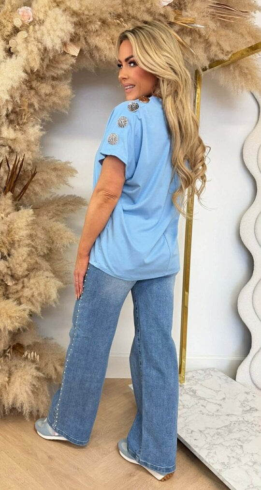 ITALY BUTTON TOP ICEBLUE