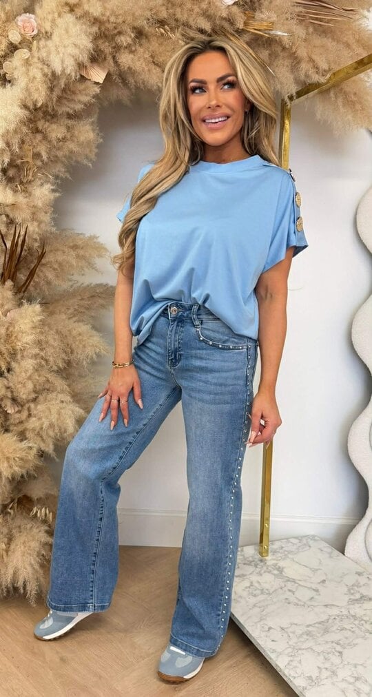 ITALY BUTTON TOP ICEBLUE