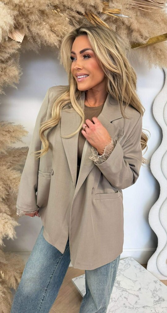 JOELLE DOUBLE BUTTON LACE BLAZER TAUPE