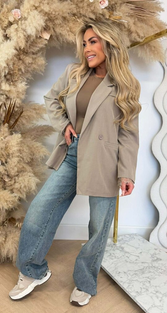 JOELLE DOUBLE BUTTON LACE BLAZER TAUPE