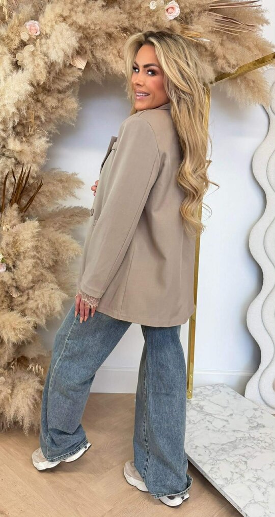 JOELLE DOUBLE BUTTON LACE BLAZER TAUPE