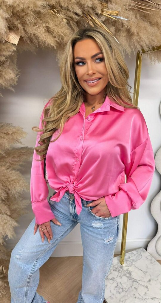 PERFECT SATIN KNOOP BLOUSE FUCHSIA