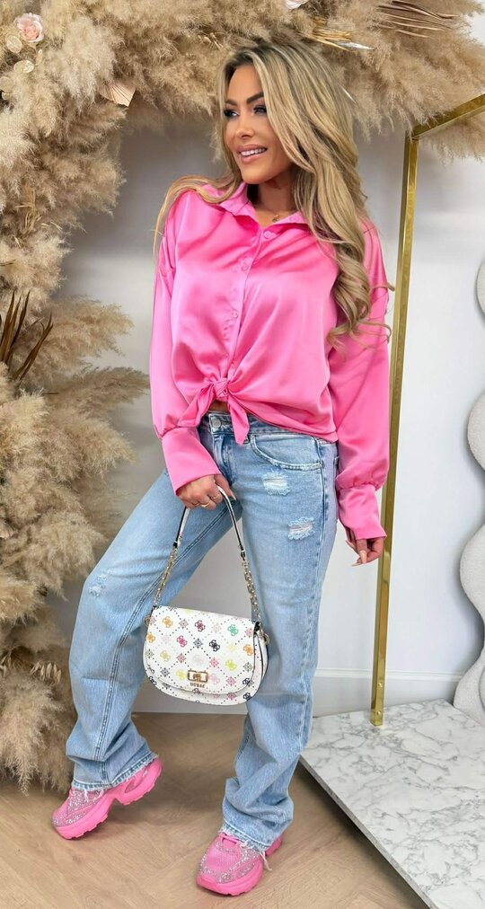 PERFECT SATIN KNOOP BLOUSE FUCHSIA