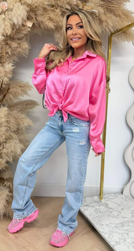 PERFECT SATIN KNOOP BLOUSE FUCHSIA