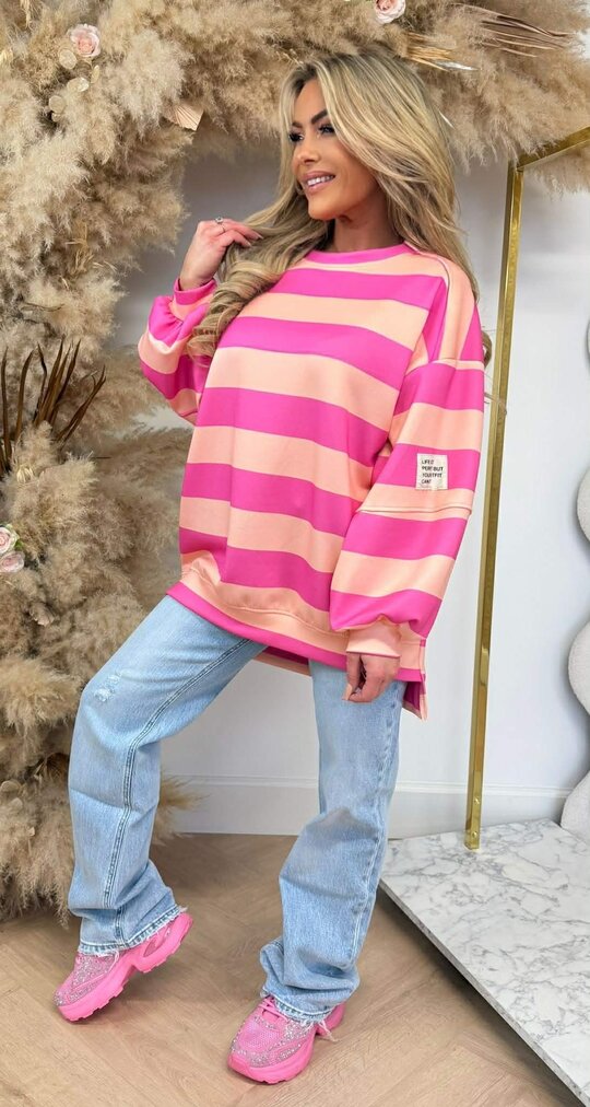STRIPY EMBLEEM SWEAT PINK/PEACH