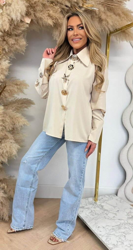 BIG BUTTON TREND BLOUSE BEIGE