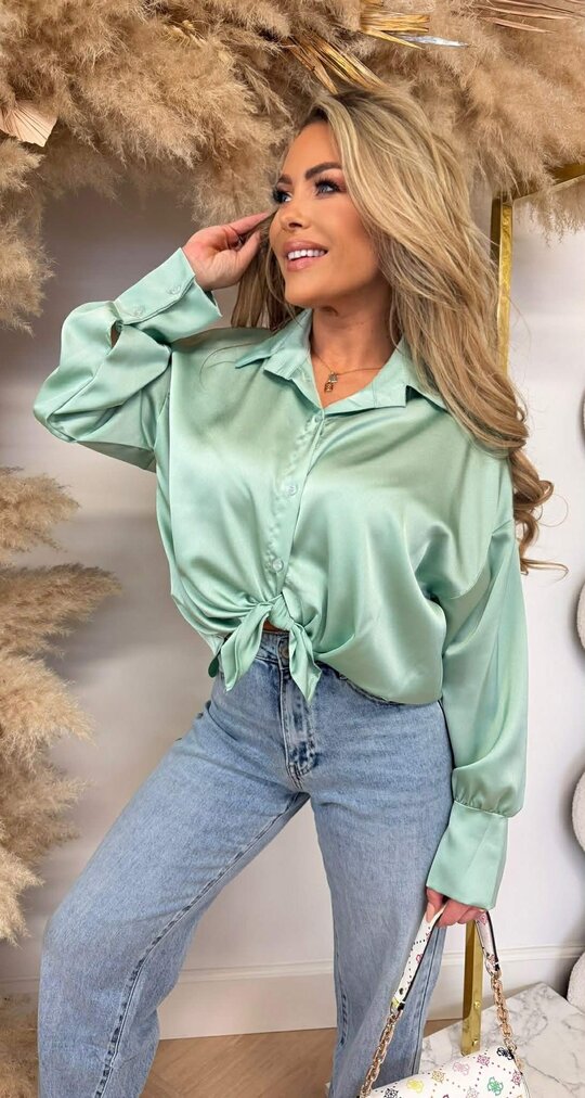 PERFECT SATIN KNOOP BLOUSE MINT