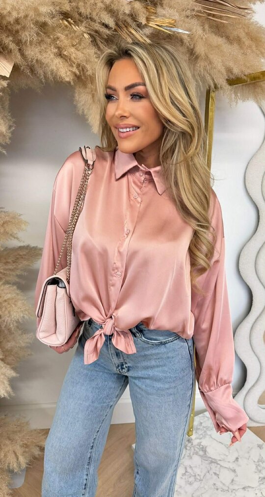 PERFECT SATIN KNOOP BLOUSE OLDPINK