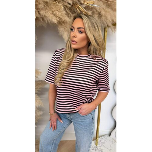 TRENDY STRIPE CROPPED TEE PINK/BLACK