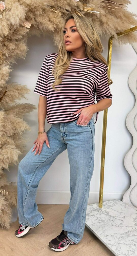 TRENDY STRIPE CROPPED TEE PINK/NAVY