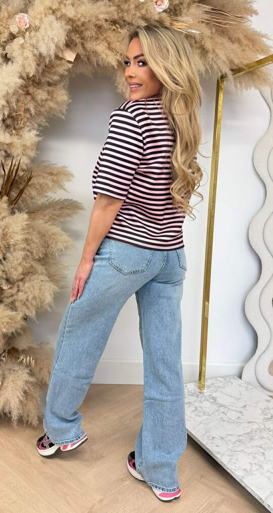 TRENDY STRIPE CROPPED TEE PINK/BLACK