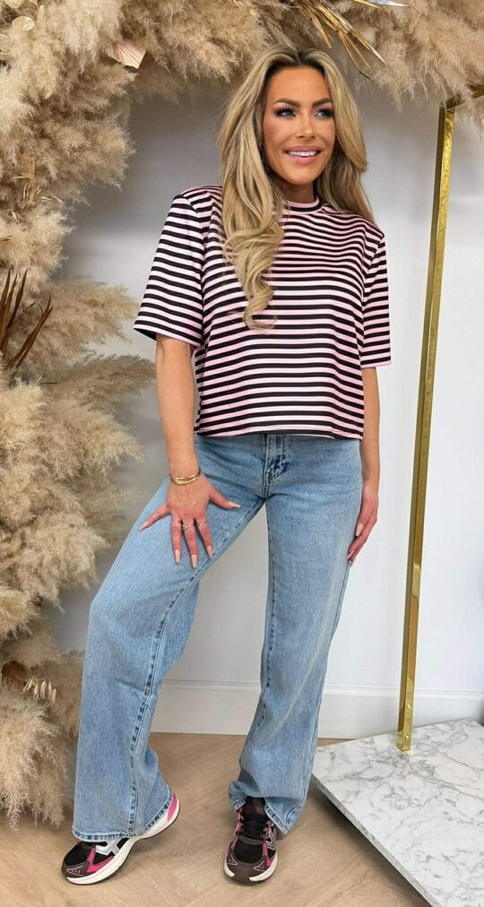 TRENDY STRIPE CROPPED TEE PINK/BLACK