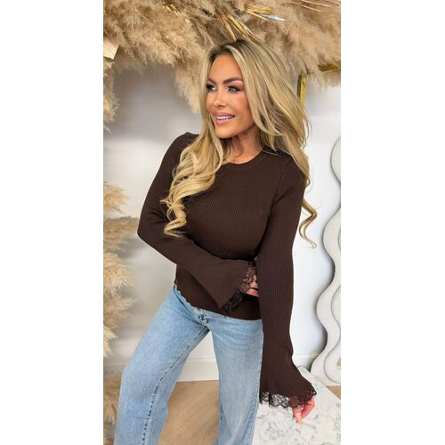 RIB FLARE LACE TOP 9322 CHOCO