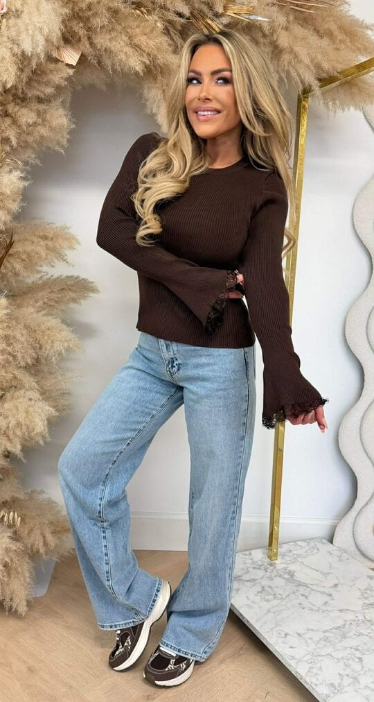 RIB FLARE LACE TOP 9322 CHOCO