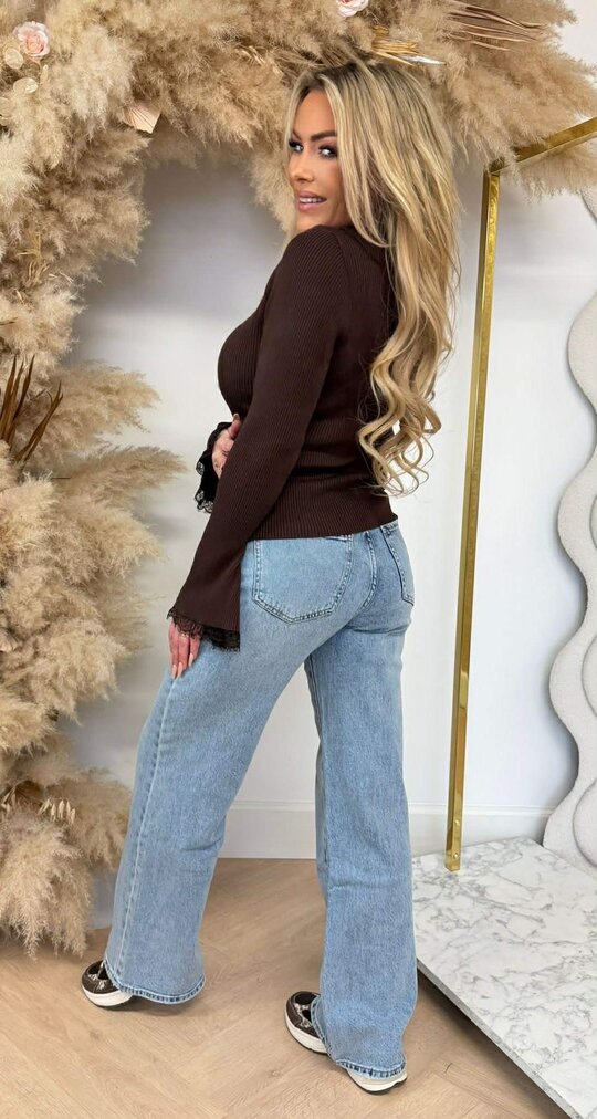 RIB FLARE LACE TOP 9322 CHOCO