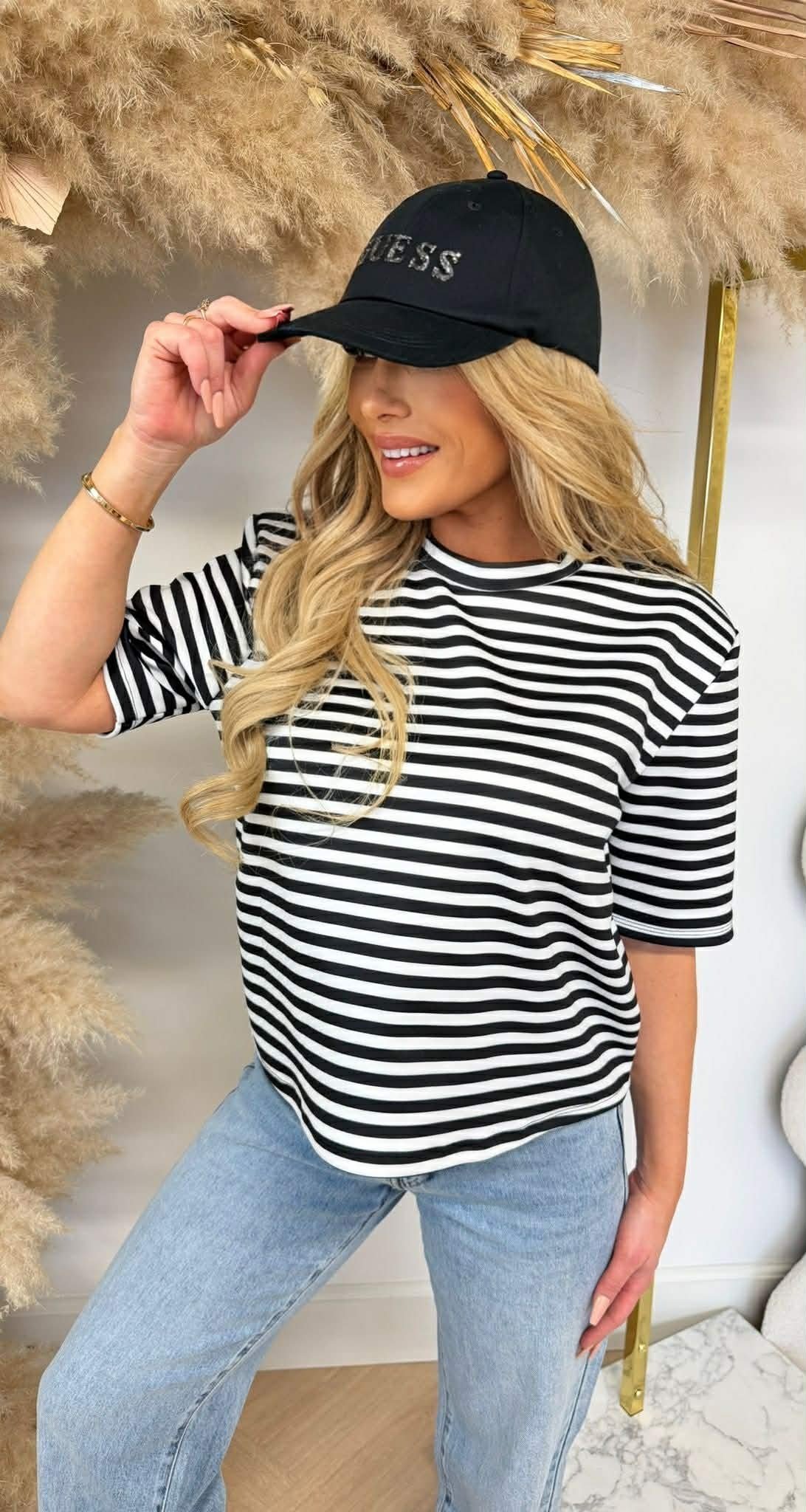 TRENDY STRIPE CROPPED TEE BLACK/WHITE