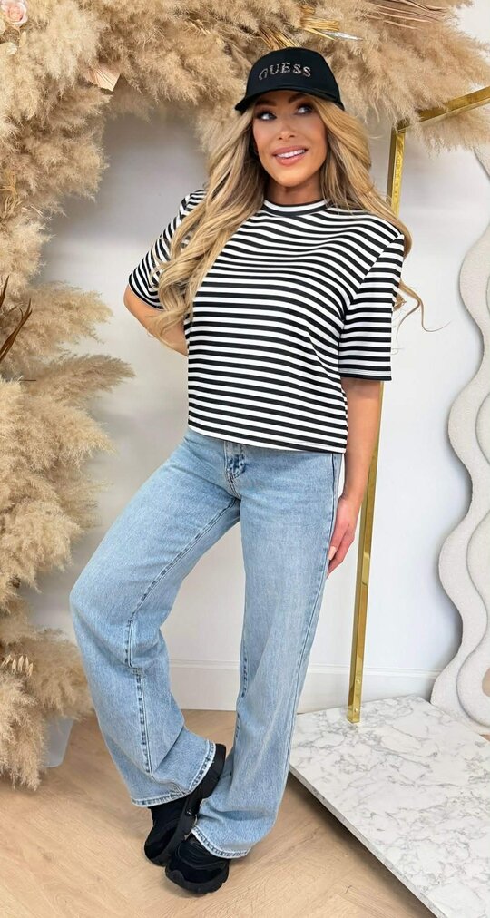 TRENDY STRIPE CROPPED TEE BLACK/WHITE