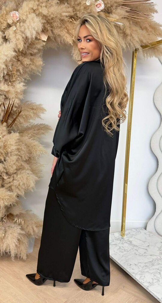 SATIN LOUNGE SET BLACK