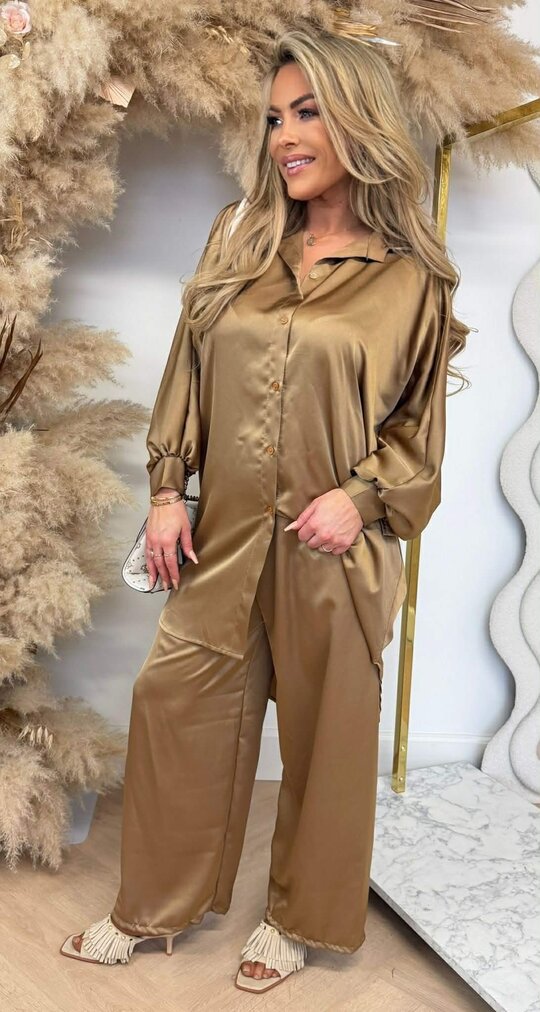 SATIN LOUNGE SET CAMEL