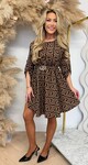 PRINTY BELT DRESS CAMEL/MAZE