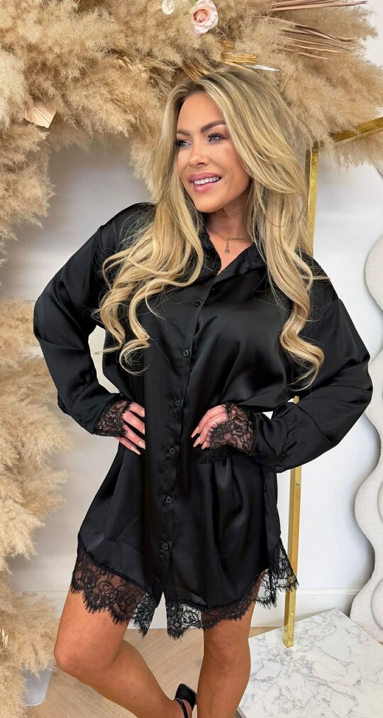 MILA SATIN LACE BLOUSE LONG BLACK