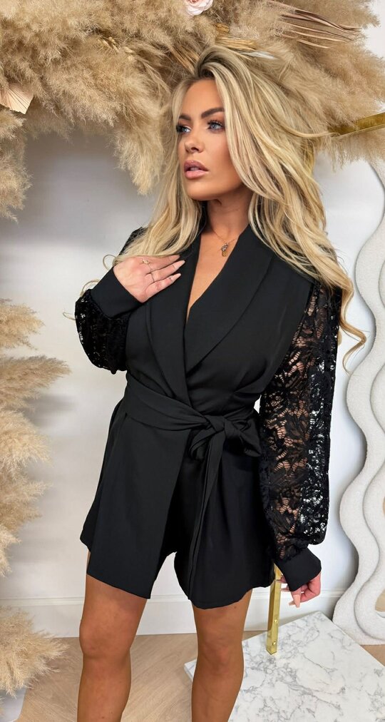 EVA LACE PLAYSUIT BLACK
