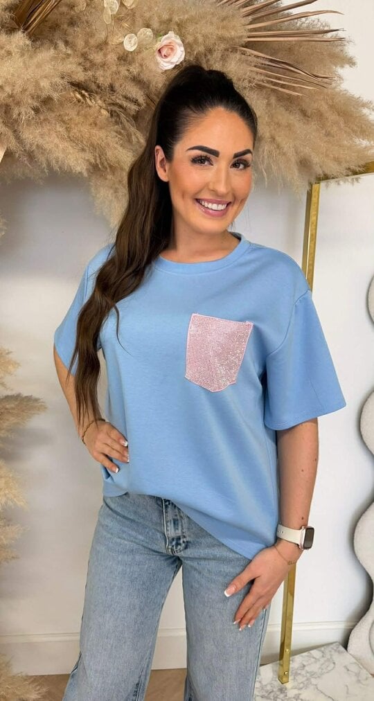 GLITTER POCKET TEE ICEBLUE