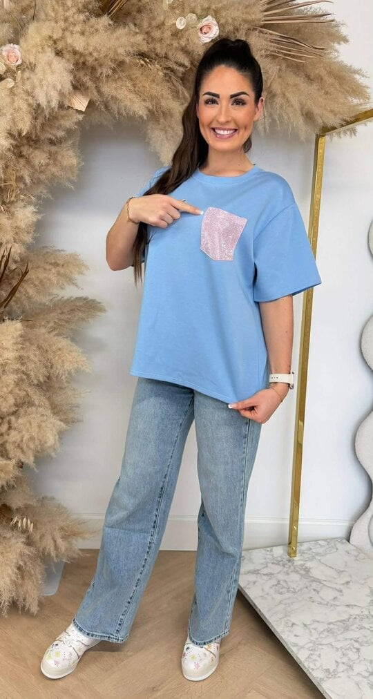 GLITTER POCKET TEE ICEBLUE