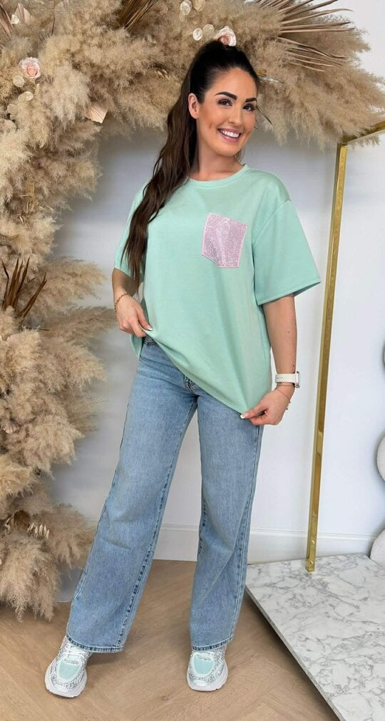 GLITTER POCKET TEE MINT