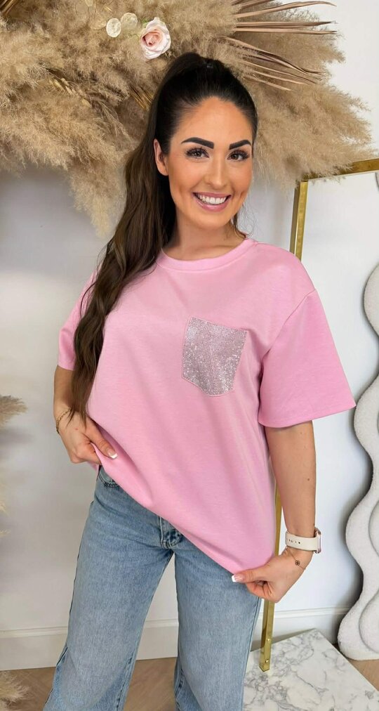 GLITTER POCKET TEE PINK