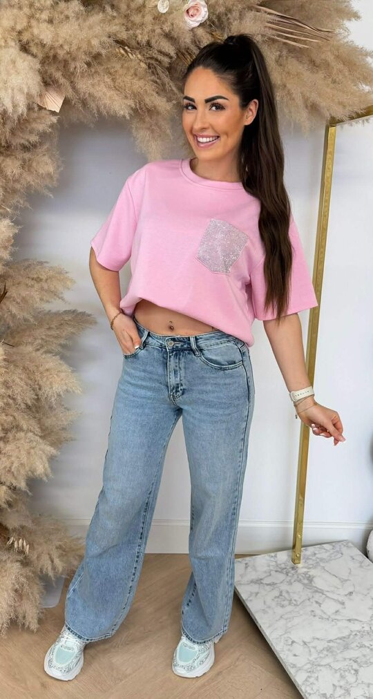 GLITTER POCKET TEE PINK