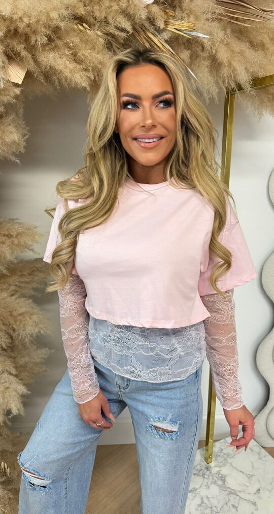 PROMISE LACE CROPPED TEE LIGHTPINK