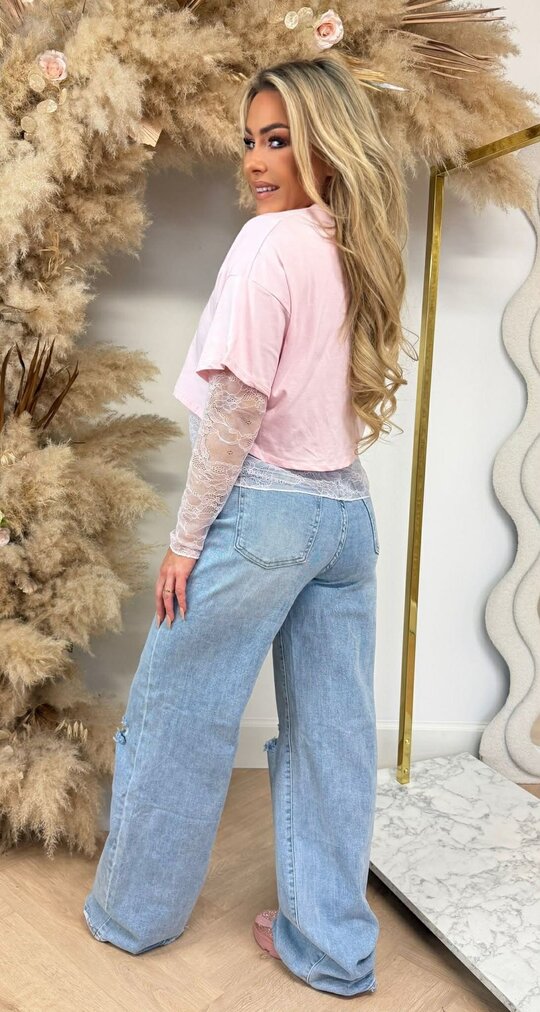 PROMISE LACE CROPPED TEE LIGHTPINK