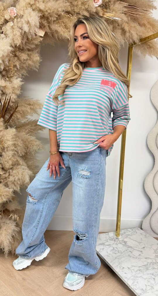 NY STRIPE TEE PINK/AQUA