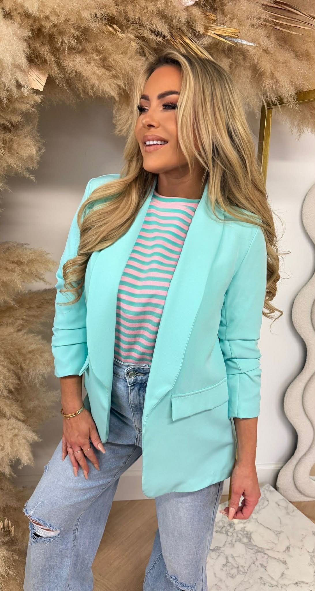 MUSTHAVE CROPPED MOUW BLAZER NEW AQUA