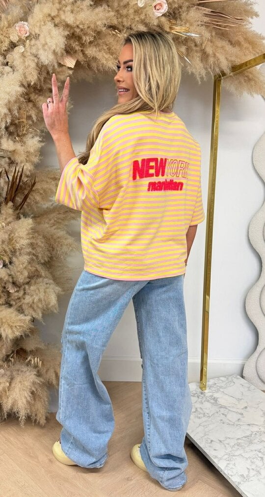 NY STRIPE TEE YELLOW/PINK