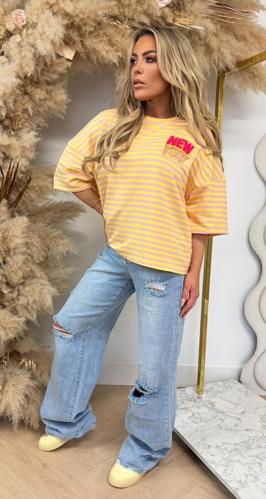 NY STRIPE TEE YELLOW/PINK