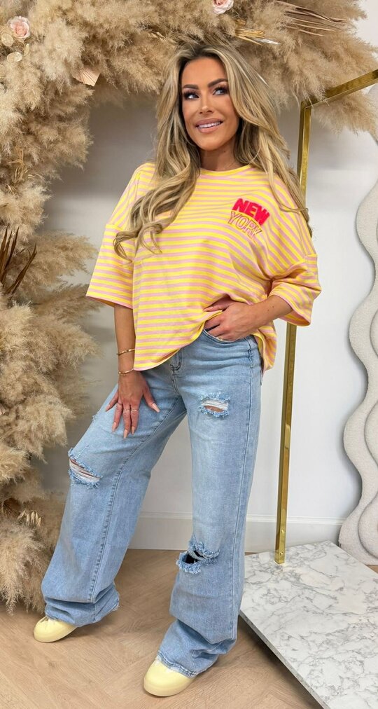 NY STRIPE TEE YELLOW/PINK