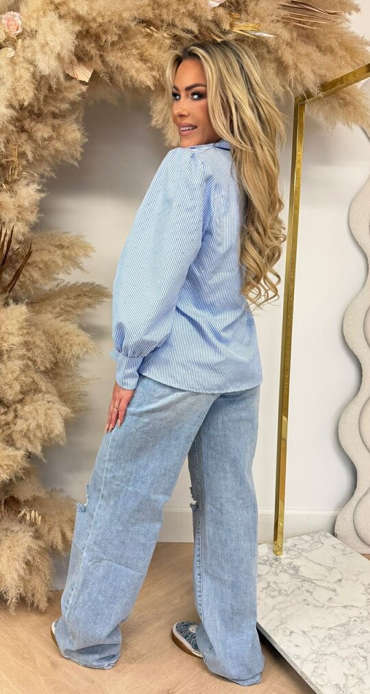 LOVELY GLITTER STRIPE BLOUSE BLUE