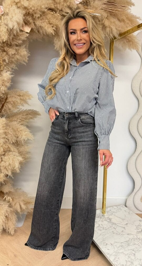 LOVELY GLITTER STRIPE BLOUSE BLACK