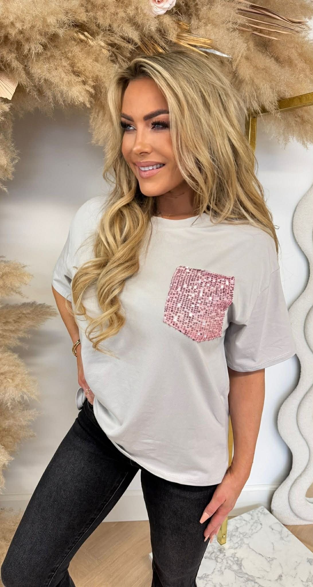LUCY PINK PAILLET TEE LIGHT TAUPE
