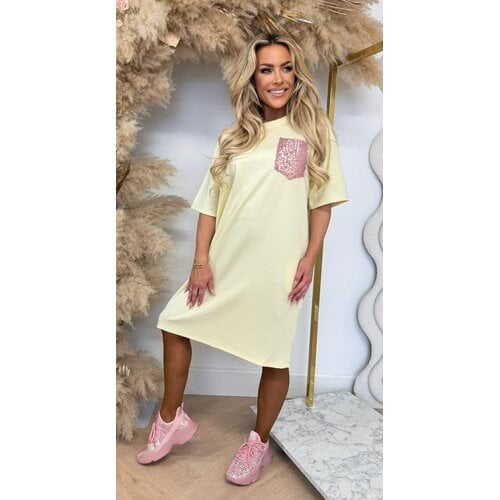 GLITTERY POCKET DRESS BUTTERYELLOW