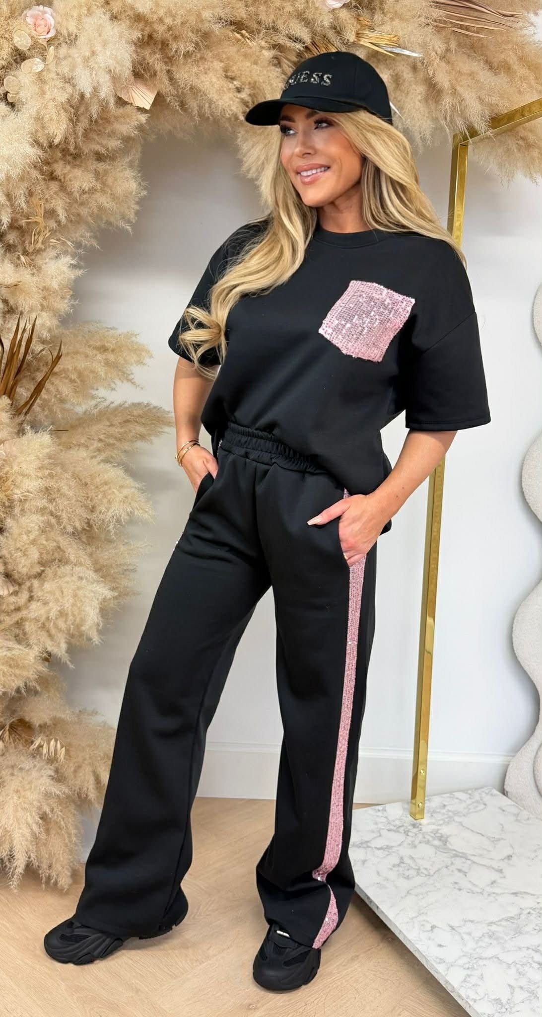GLAMMY PINK POCKET SET BLACK
