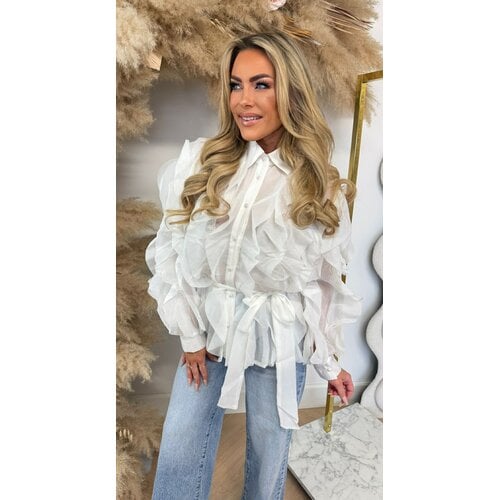 ROUCHE MESH BLOUSE 807 OFFWHITE ROUCHE MESH BLOUSE 807 OFFWHITE