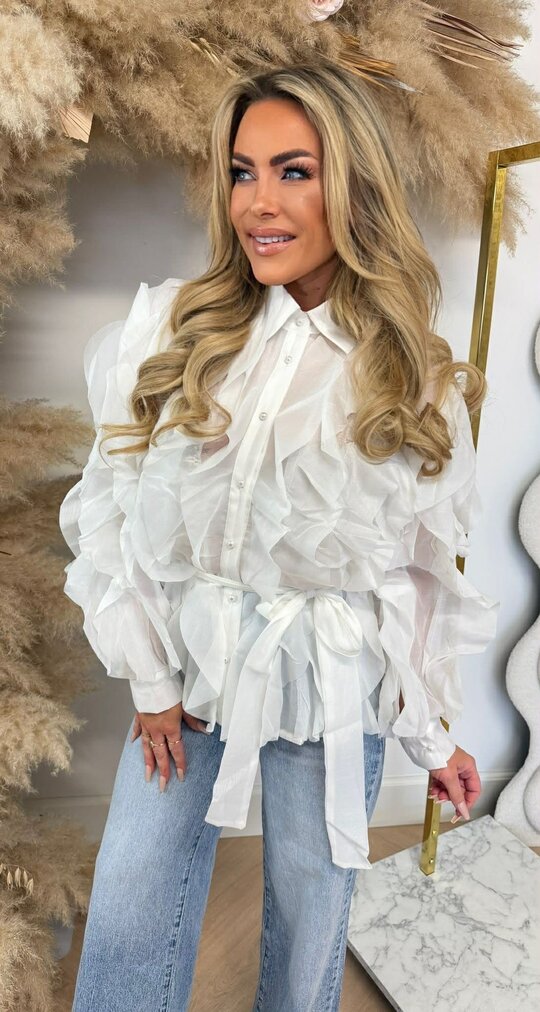 ROUCHE MESH BLOUSE 807 OFFWHITE