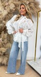 ROUCHE MESH BLOUSE 807 OFFWHITE