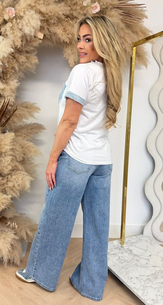 DAZY TWEED DETAIL TEE BLUE